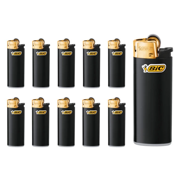 BIC Feuerzeug: Reibrad Mini Schwarz-Gold J25 - 10er Set 3 BIC Feuerzeug: Reibrad Mini Schwarz-Gold J25 - 10er Set