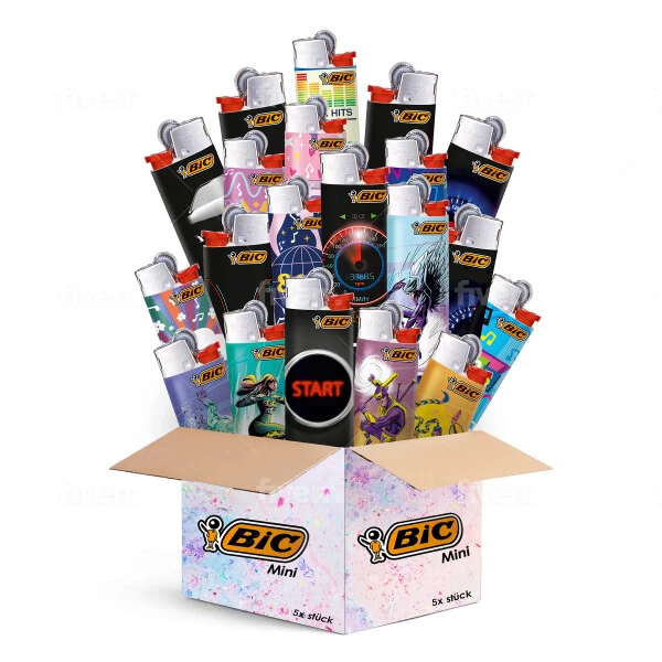 BIC Mini Feuerzeuge 5 Stück - Top Motive - 5er Mix-Paket - BIC J25 Mit Reibrad 3 BIC Mini Feuerzeuge 5 Stück - Top Motive - 5er Mix-Paket - BIC J25 Mit Reibrad