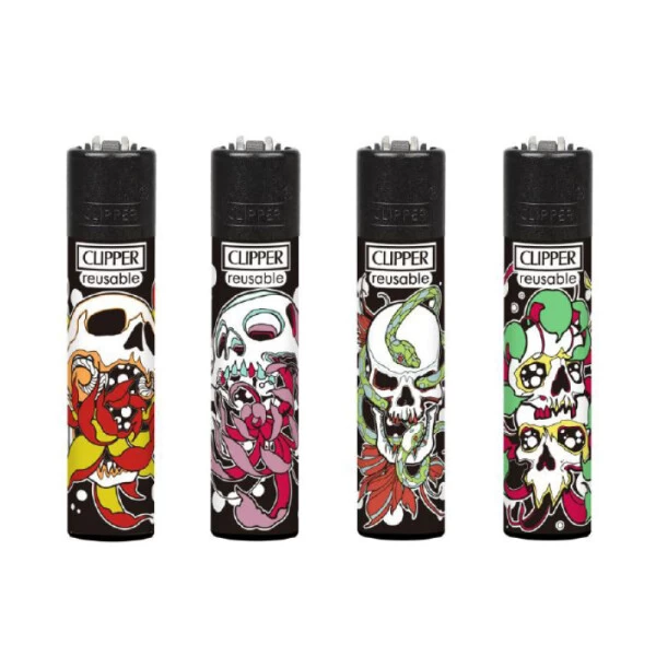 Clipper Feuerzeuge - 4er Set: Skulls N Flowers 3 Clipper Feuerzeuge - 4er Set: Skulls N Flowers