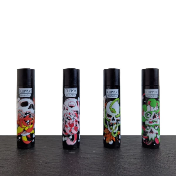 Clipper Feuerzeuge - 4er Set: Skulls N Flowers 4 Clipper Feuerzeuge - 4er Set: Skulls N Flowers – Bild 2