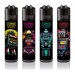 Clipper Feuerzeuge 4er Set: Retro Wave Robots