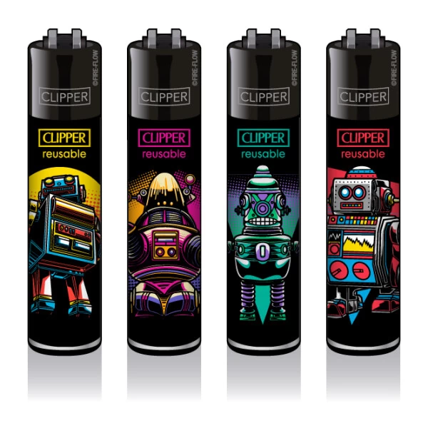 Clipper Feuerzeuge 4er Set: Retro Wave Robots 3 Clipper Feuerzeuge 4er Set: Retro Wave Robots