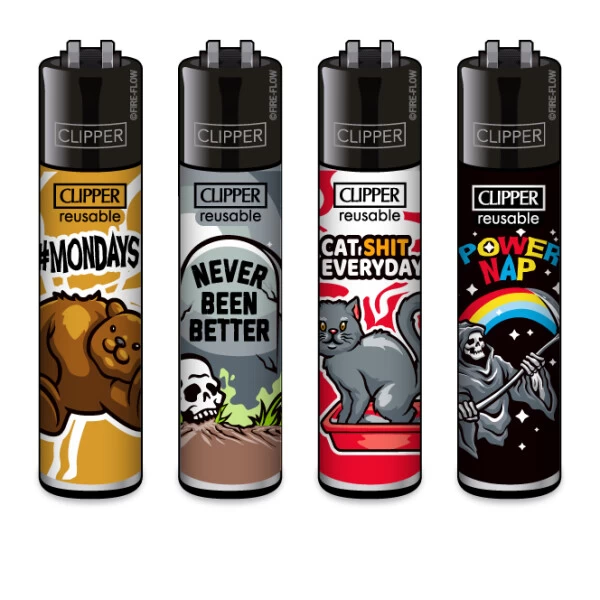 Clipper® Feuerzeuge 4er Set: Mix Slogan #5 3 Clipper® Feuerzeuge 4er Set: Mix Slogan #5