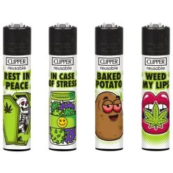Clipper® Feuerzeuge 4er Set: Weed Slogan 12
