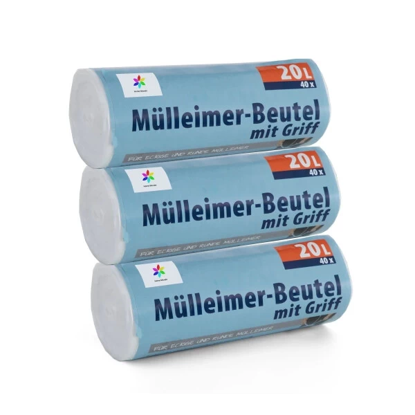 Müllbeutel 20 Liter Mit Griff 3 Rollen - Reißfest & Wasserdicht - 40 Stk Pro Rolle 3 Müllbeutel 20 Liter Mit Griff 3 Rollen - Reißfest & Wasserdicht - 40 Stk Pro Rolle