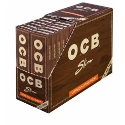 OCB Unbleached Slim Virgin Paper + Tips, 32 Hefte à 32 Blatt