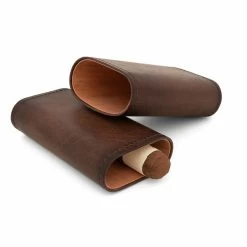 Zigarrenetui 3er Dunkelbraun Leder, Innen Zedernholz