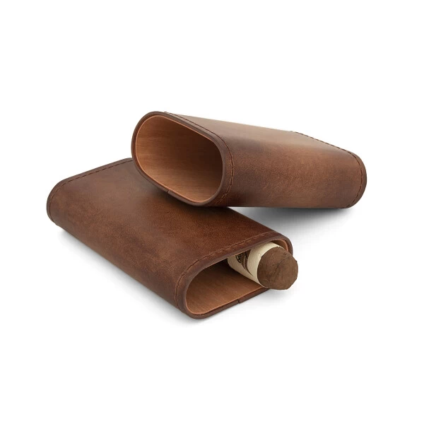 Zigarrenetui 3er Cognacfarben Leder, Innen Zedernholz 4 Zigarrenetui 3er Cognacfarben Leder, Innen Zedernholz – Bild 2