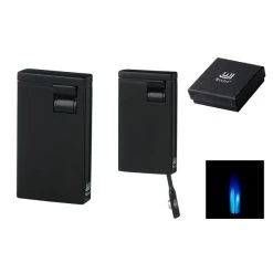 Zigarren Feuerzeug Eckig 2 Jet Schwarz Matt Mit Bohrer