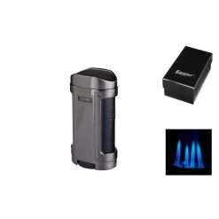 Zigarren Feuerzeug Quadro 4xJet Gun Metall, H. 8,5cm, B. 3cm