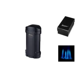 Zigarren Feuerzeug Quadro 4xJet Schwarz, H. 8,5cm, B. 3cm