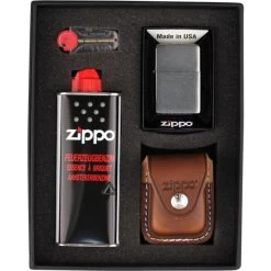 Zippo Geschenkset Mit Feuerzeug Und Ledertasche Braun/Clip