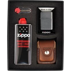 Zippo Geschenkset Mit Feuerzeug Und Ledertasche Braun/Schlaufe