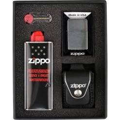 Zippo Geschenkset Mit Feuerzeug Und Ledertasche Schwarz/Schlaufe